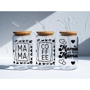 Glass Can 16oz| Glass Cup with Bamboo Lid & Straw